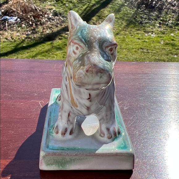 VTG MCM Japan Turquoise Drip Glaze Red Pottery Ceramic Scottie Dog Statue - Picture 5 of 15